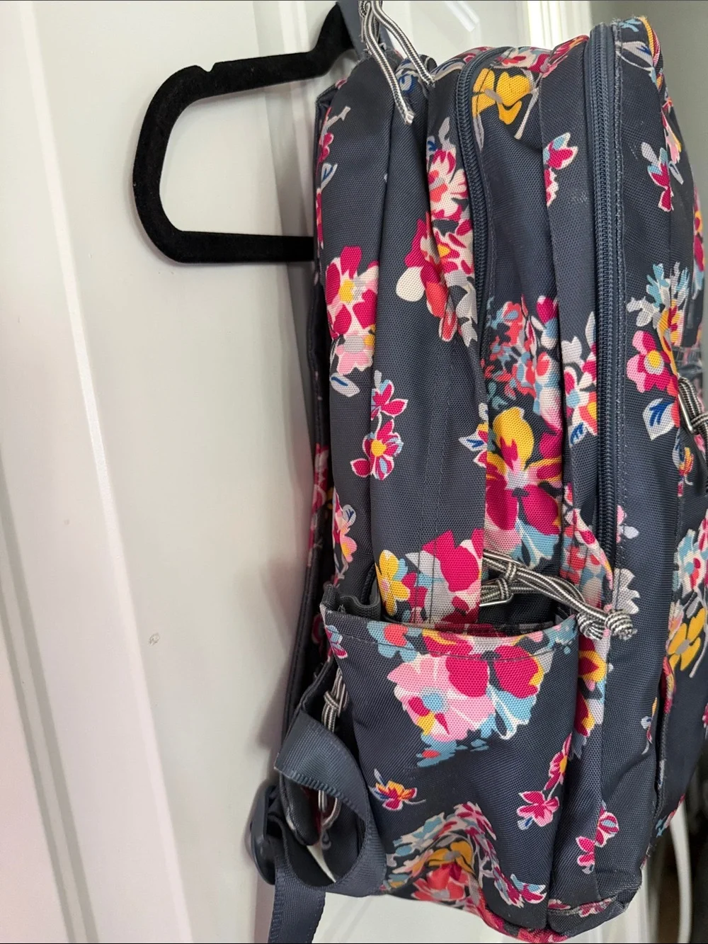 Vera Bradley Dark Gray Floral Backpack with Pink, Yellow & Blue Blooms